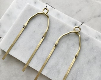 MAL EARRINGS - funky boho dangle chic long unique brass bold gold handmade minimal sexy cute natural simple curved twisted hypo cute light