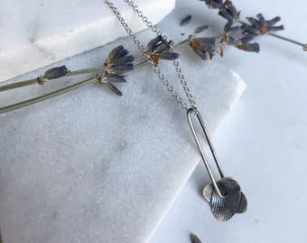 PETAL NECKLACE - minimal flower charm cute textured handmade edgy boho oxidized silver black adorable patterned industrial layering layer