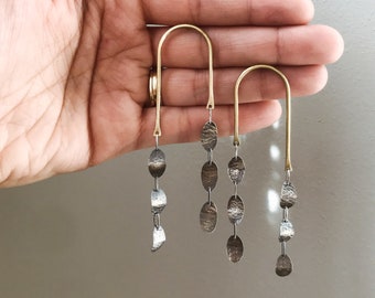 CHIME STUDS - funky dangly lightweight unique mixed metal brass oxidized silver minimal textured handmade cute trendy stylish studs earrings