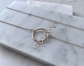 BEAM NECKLACE - toggle clasp wavy squiggle cute minimal layering everyday simple gold silver pendant handmade textured circle wave choker