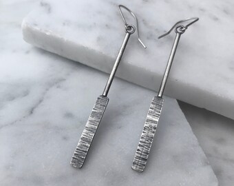 STRATUS EARRINGS - minimal edgy industrial sleek textured hammered handmade patterned simple everyday cool bar black oxidized silver sexy