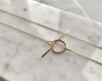 RAI NECKLACE - toggle clasp simple minimal layering everyday textured classic elegant dainty delicate handmade circle charm pendant cute