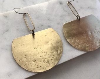 ONYA EARRINGS - big minimal statement brass gold bold drop dangle tribal sexy modern simple textured handmade funky unique badass chunky fun