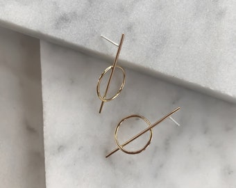 HELIOS STUDS - contemporary circle chic minimal small earrings symmetrical silver gold delicate sleek simple elegant everyday handmade cute