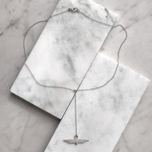 HORIZON NECKLACE abstract minimal bar modern contemporary silver simple necklace for women for girls handmade by Zil Jewelry image 4