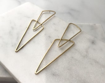 FANG STUDS - modern contemporary brass minimal long simple delicate triangles geometric funky statement bold lightweight sexy studs earrings