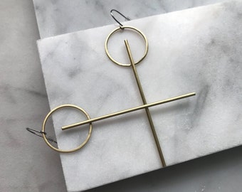 RYLA EARRINGS - minimal lightweight everyday modern balance brass gold handmade simple cool dangle pendant symmetrical delicate long hypo