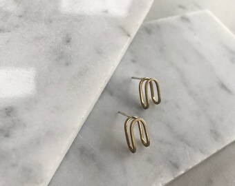 IRIS STUDS - cute small little darling brass curved 3-D essential everyday simple minimal unique trendy cool handmade go-to studs earrings