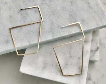 LUCY STUDS (Square) - delicate sleek minimal earrings everyday brass gold lightweight handmade elegant modern simple sexy funky unique cute