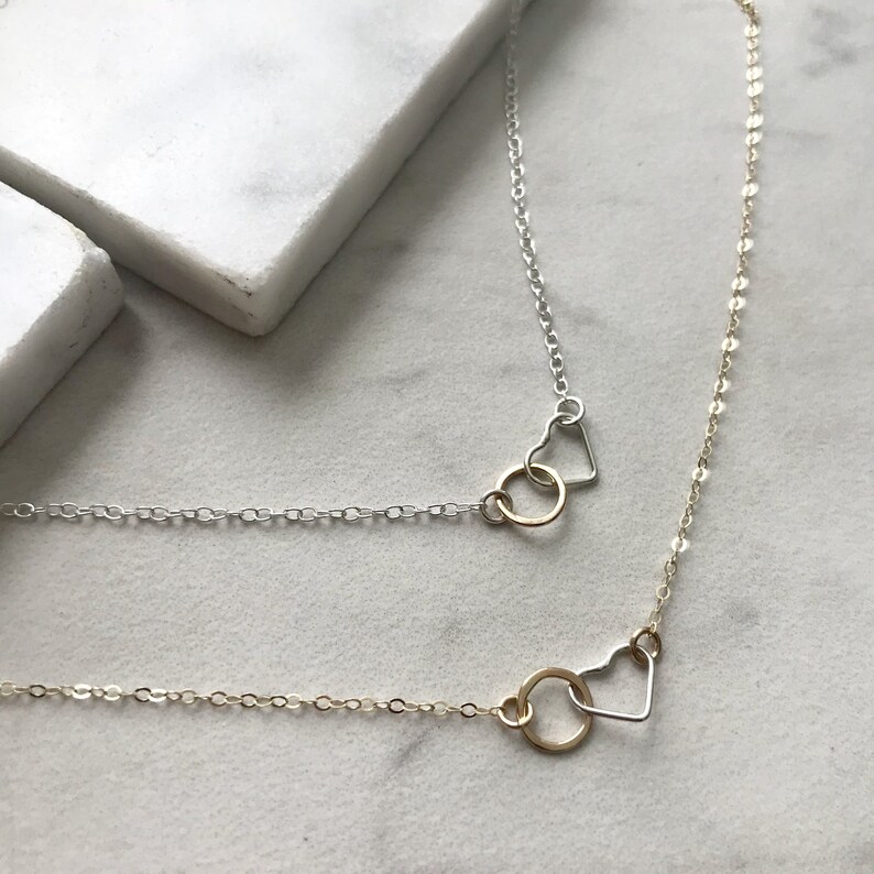 HEART NECKLACE Simple Minimal Cute Tiny Interlocking Silver Heart Gold