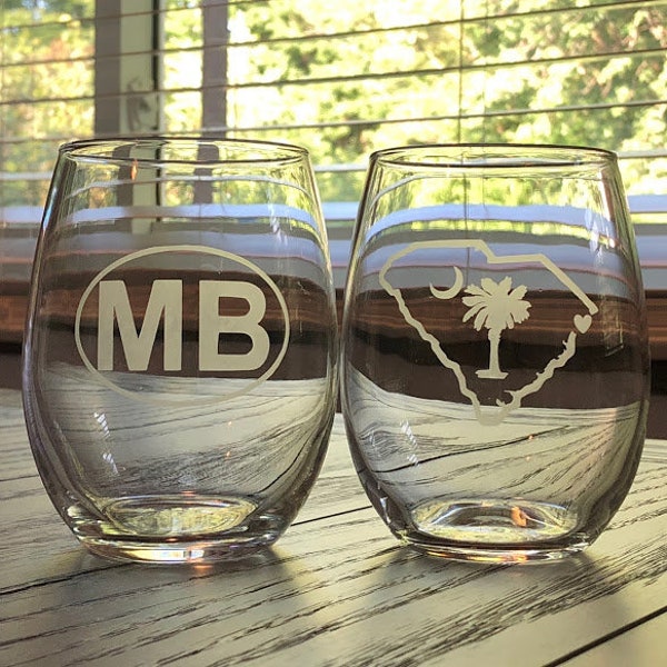 Myrtle Beach Stemless Wine Glasses- Two Myrtle Beach Glasses - Myrtle Beach Gift - South Carolin - Barware - MB - Myrtle Beach Golf