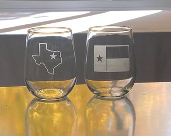 Dallas Stemless Wine Glasses  Gift Set- 2 Stemless Glasses - Dallas - Texas - Dallas Wine - Barware - Dallas Gift