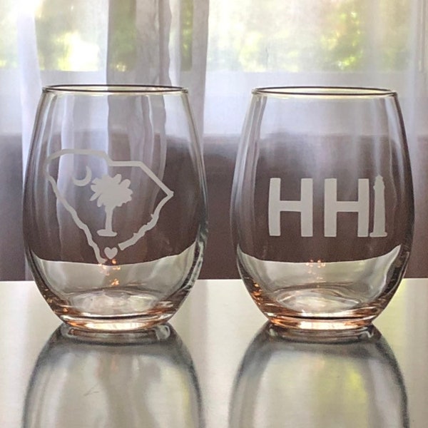 HIlton Head Stemless Wine Glasses - Set of 2 Hilton Head Stemless Wine Glasses - Hilton Head Gift - Wine Glasses HH