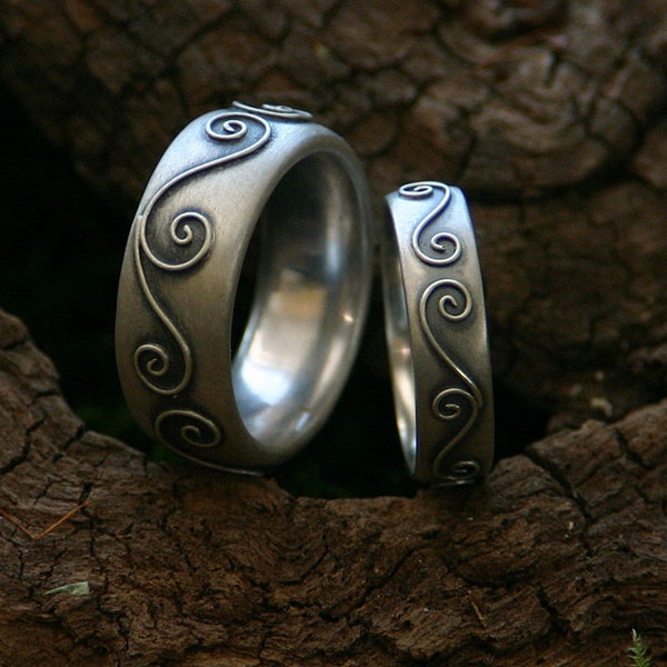 handcrafted wedding rings with wonderful fligran ornaments in silver 925 - wedding, friendship rings