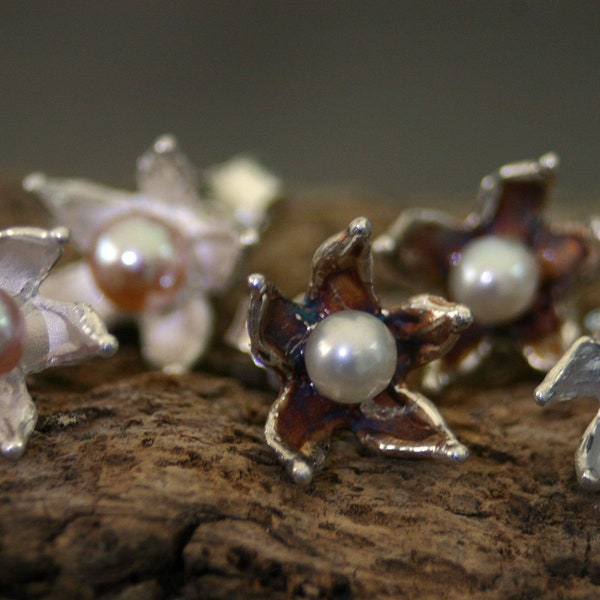 Star blossom stud earrings freshwater pearl