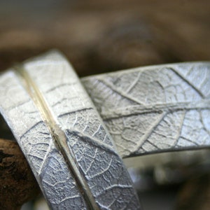 Wedding rings leaf structure 925 silver/gold wire
