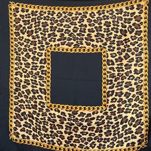 Vintage Echo Silk Scarf in Leopard Print with Gold Chain and Black Border