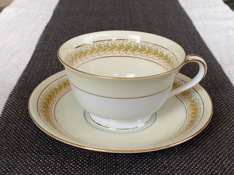 Noritake China Tea Cup and Saucer Green/Gold & Floral Etsy