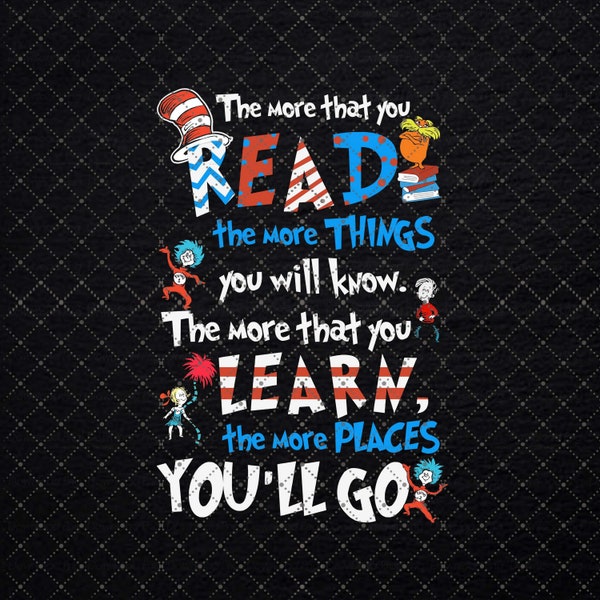 Dr.Seuss The More You Read The More Things Png, Reading Day Png, Dr Seuss Be Kind Png, Read Across America, Cat In the Hat Png, Teacher Png