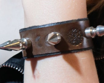 Handmade Spiked Punk Goth Cuff - Leather Bracelet