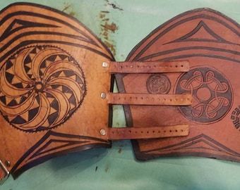 Celtic Nordic Bracers - Hand carved leather