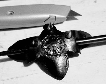 Killer Bee - Leather Goth Barrette - Handmade