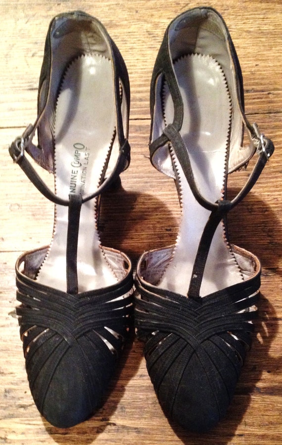 Vintage Amazing 1930 30s 30's Black fabric shoes l