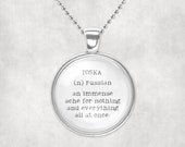 Toska- glass pendant unusual word necklace