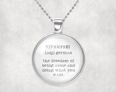 Sturmfrei- glass pendant unusual word necklace