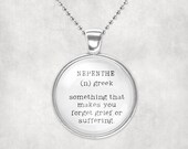 Nepenthe- glass pendant unusual word necklace