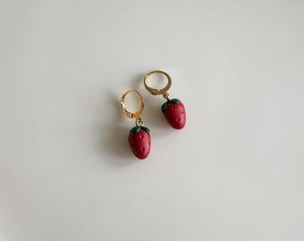 MINI Strawberry Dangle Earrings / Fruit Earrings