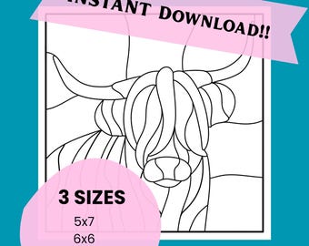 Kinusaiga HIGHLAND COW Pattern - Instant Digital Download - 3 Sizes - Instructions Included