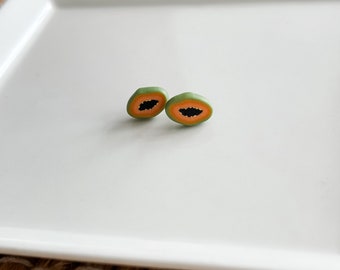 Papaya Stud Earrings / Fruit Earrings / Hypoallergenic
