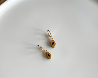 Mini Papaya Dangle Earrings / Fruit Earrings