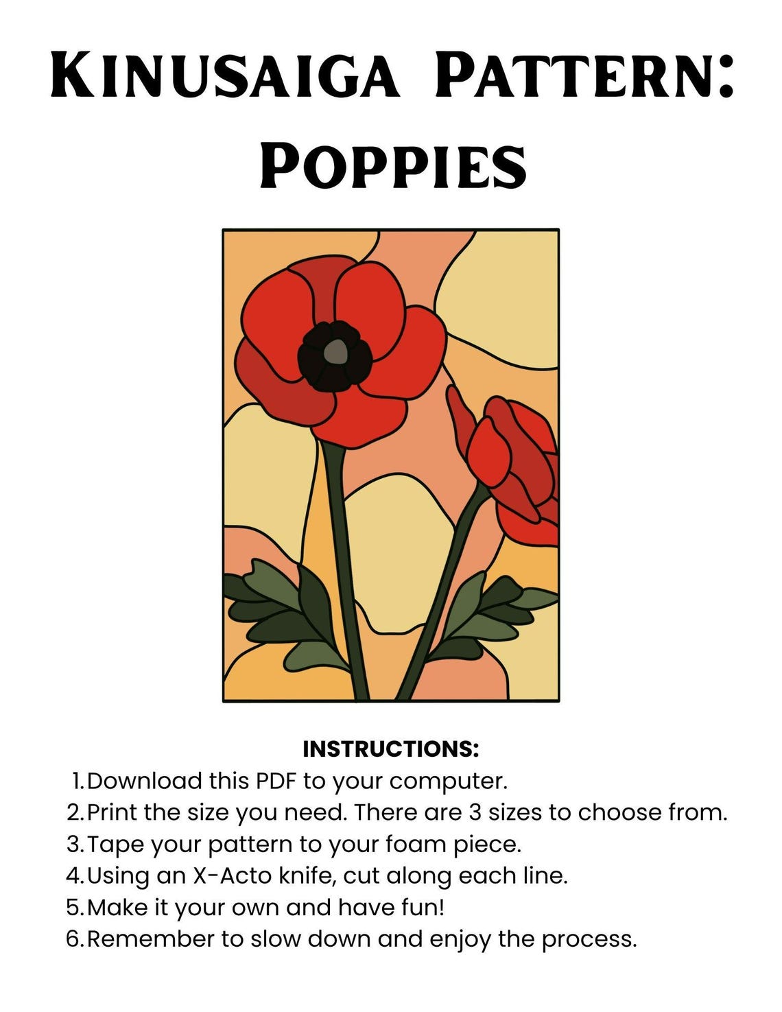 Kinusaiga POPPIES Pattern - Instant Digital Download - 3 Sizes ...