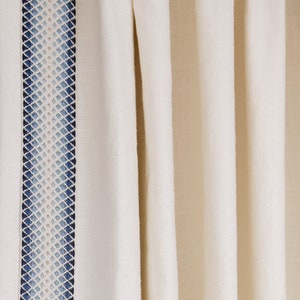 Custom Linen Drapes with 2" Accent Trim/Banding - Diamond Pattern Trim in "4543" - Available in Ocean, Teal....& 4 more colors