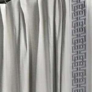Linen Curtains-Greek Key Trim with Blend Linen Drapes -"Neutral Greek Key"- Pacific Linen Drapery Panels. Available in about 30 colors...!