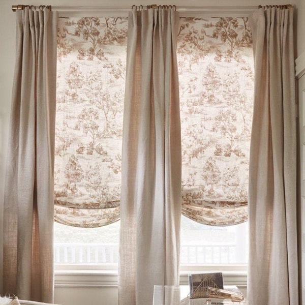 Chinoiserie Toile Roman Shade: Linen Blend, Clutch System