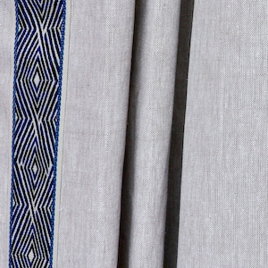 Blend-Linen Drapery with Trim in &quot;Embroidery Diamond Maze&quot; - Trim with neutral colors Curtains - Pinch pleats, Euro pleats-Trim. *4555
