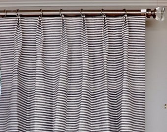 Mizunara - Horizontal Striped Custom Drapes - Made to Order Curtain Panels - Available in Loden Frost, Indigo, and Ironwood.