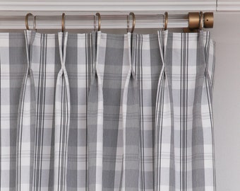Plaid Curtains in &quot;Apolline&quot; - Custom Drapes with Pleats - Checkered Drapery - Curtain Panels Available in Harvest, Charcoal, & more