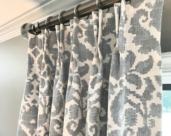 Paisley Print Custom Drapes in &quot;Loire&quot; by French General - Made To Order Chambray Linen Panels - Available in Chambray, La Mer, and Cloud
