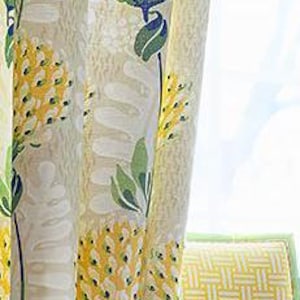 Thibaut Tiverton Drapery Panel, Shown in Yellow. Floral Drapery Panel, Large Print Curtain, Leaf Print Curtain, Made to Order