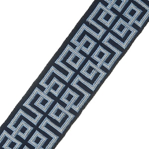 May include: Blue and white geometric patterned trim. The trim has a repeating pattern of squares and rectangles.