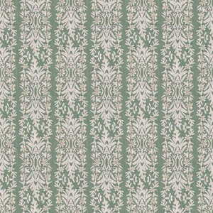 Cathaldra Drapery Panel - Floral Stripe Curtain, Custom Drapery Pleated Drapery. Shown in Celadon - Colors: Green, Blue, Tan. Made to Order