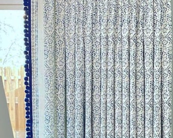 Custom Drapery in &quot;La Jolla Stripe&quot; by Kendall Wilkinson - Curtain Panels available in 6 colors. Indigo, Azure, Sea Glass...