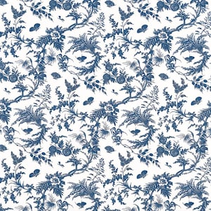 Thibaut Newlands Toile Drapery Panel, Shown in Blue. Floral Drapery Panel, Large Print Curtain, Leaf Print Curtain, Made to Order