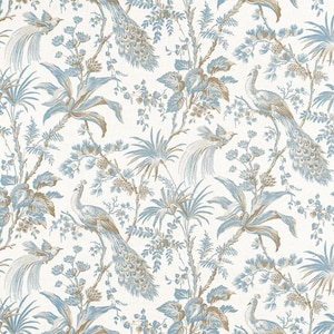Thibaut Peacock Toile Drapery Panel, Shown in Green & Plum. Floral Drapery Panel, Large Print Curtain, Leaf Print Curtain, Made to Order