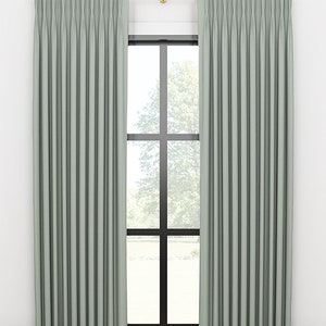 SAGE Linen Pleated Curtains - Custom - Double Width Drapery Panels - Pacific Linen By Fabricut - BERMUDA