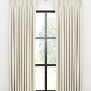 Pinch Pleats Curtains - Double Width Linen Curtains - Custom Drapery Panels - Texture Silk By Fabricut-Available in Cream & more